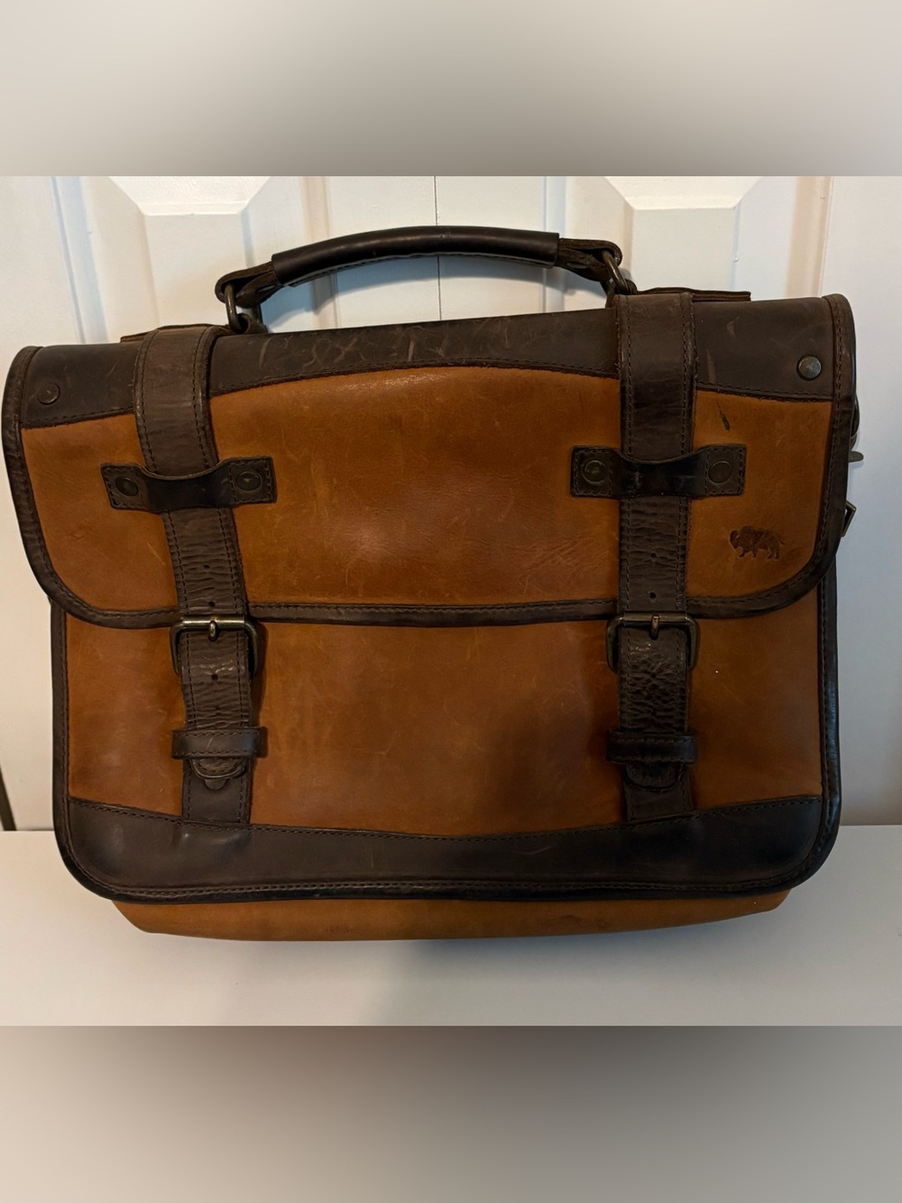 BUFFALO JACKSON TRADING CO. Men’s Roosevelt Leather Briefcase/Messenger Bag EUC